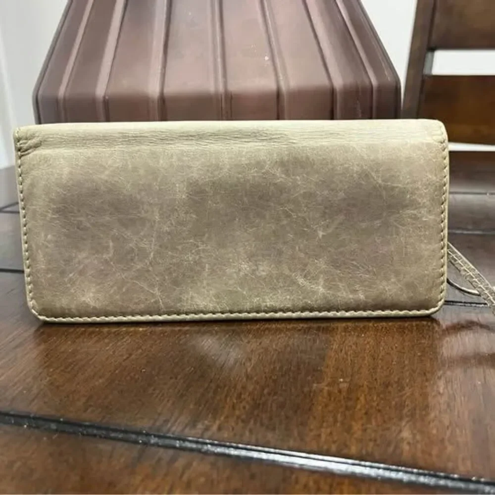 Chloé Long Wallet Taupe Grey Leather Bi-Fold Snap Closure Clutch AUTHENTIC